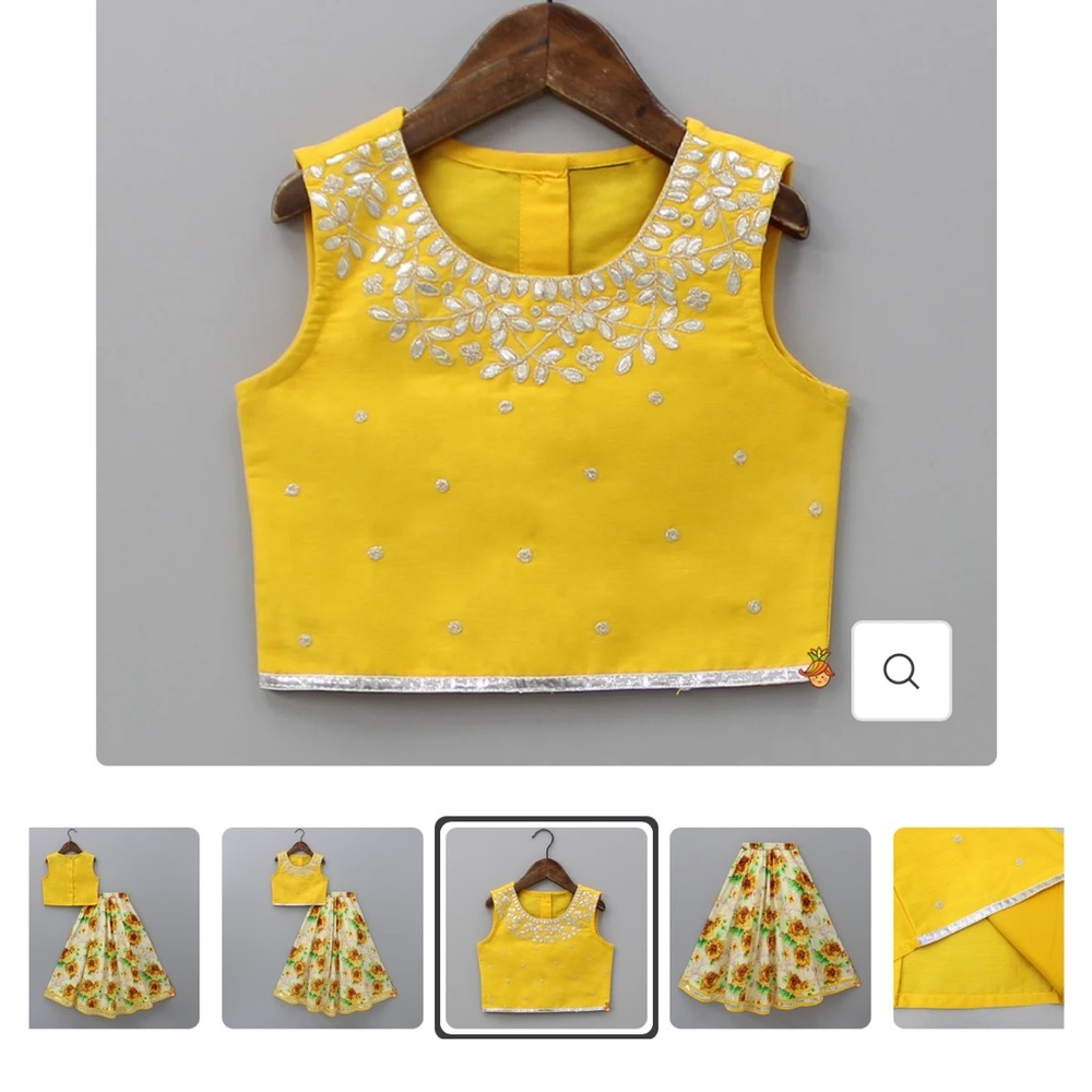 Yellow and Floral Kids Lehenga 0-6m
